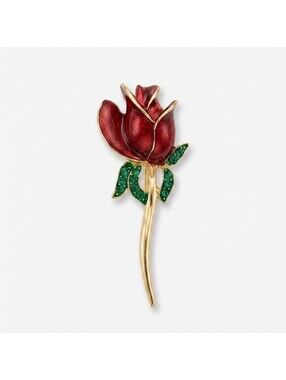 Vintage Women of the Moose Red Enamel Rose Brooch Pin Original Card WOTM